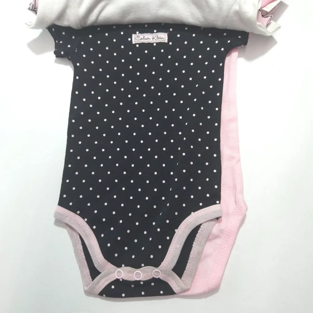 Calvin Klein Baby Girl Layette 5-Pack Bodysuits Newborn 3-6 M Pink Black White